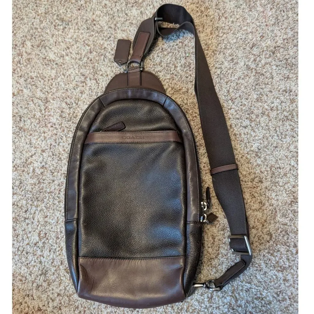 COACH Camden Sling Backpack Crossbody Chest Bag Brown Pebbled Leather Unisex